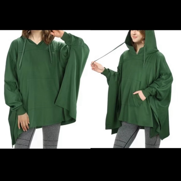NWT, Catalina Oversized Kangaroo Pocket Batwing Hoodie in Green, Sz One Size - Picture 2 of 12